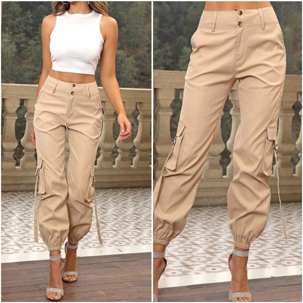 High Waisted Pockets Cargo Capri Pants
